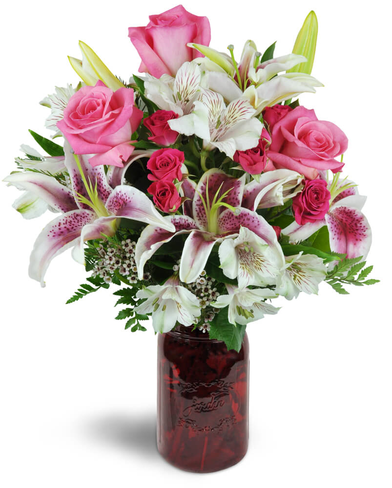 Classic Love Bouquet™. An arrangement by Midtown Florist. Overflowing with pink roses, Stargazer lilies, Peruvian lilies, spray roses, and more,...