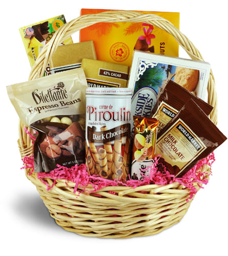 Simply Sweets Basket™. An arrangement by Cupid's Petals. Delight them with an assortment of irresistible cookies, chocolate-covered nuts, hot...