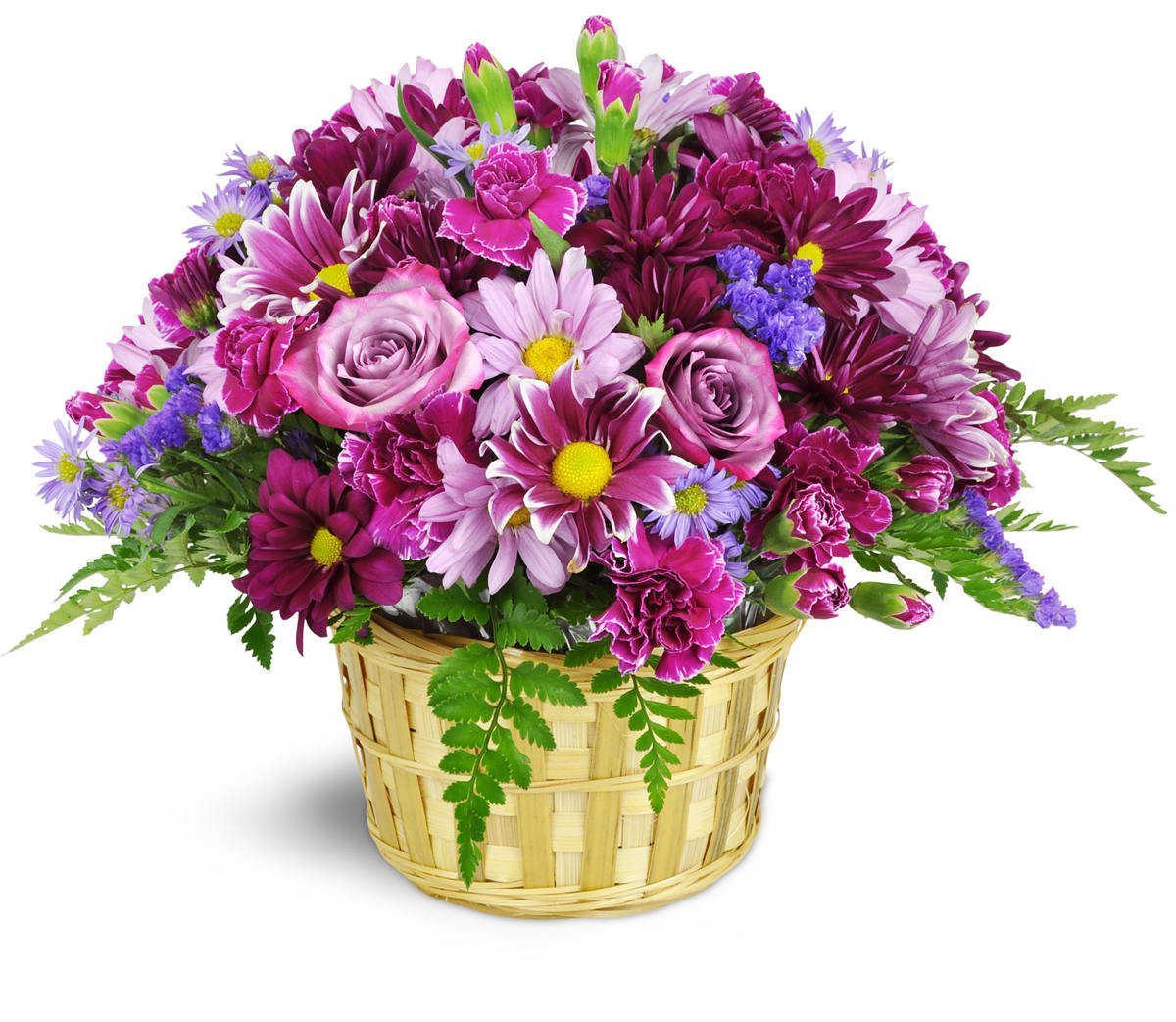Amethyst Skies Basket™. An arrangement by YSD Events and Flowers. Daisies, carnations, asters, miniature carnations, and more—are beautifully...
