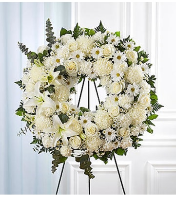 Pure White Sympathy Wreath  Julia's NC Funeral Flowers