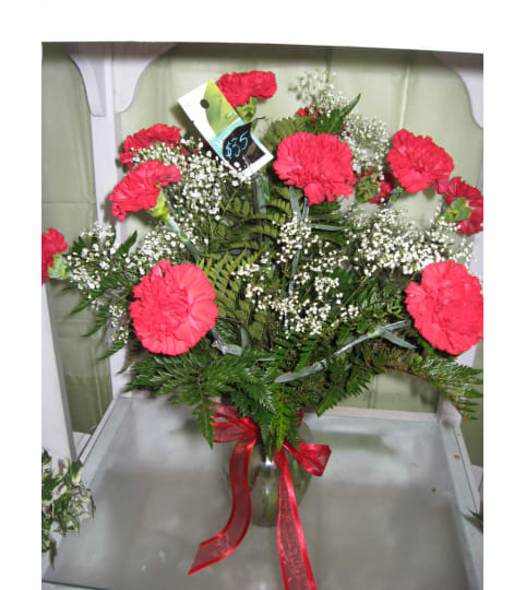 DOZEN CARNATIONS ARRANGED (RED)