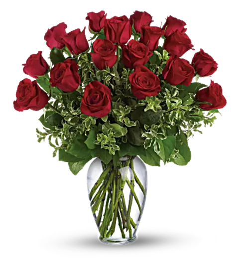 Red roses arranged. An arrangement by Anthurium Gardens Florist.