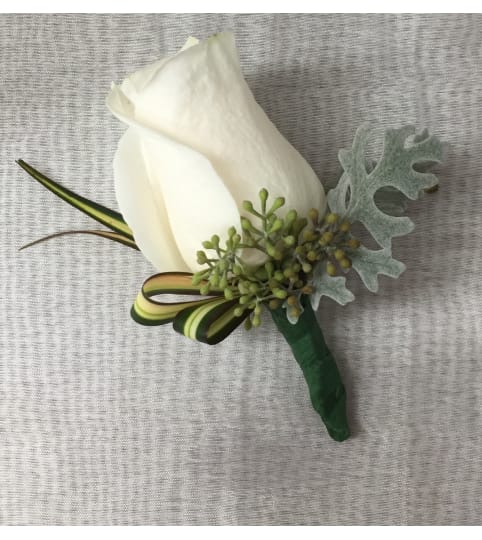 classy white rose boutonniere