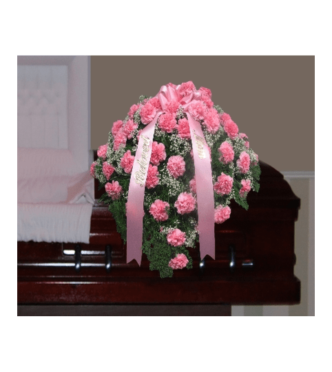 CARNATIONS AND BABIES BREATH CASKET SPRAY