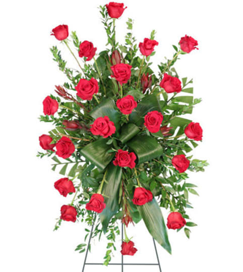FSN Crimson Departure Red Roses Standing Spray Floral Arrangement