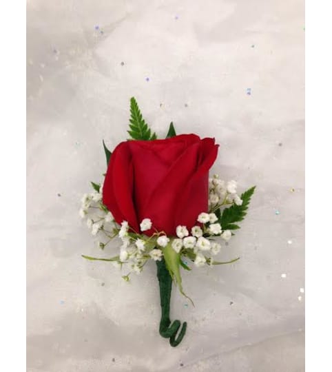 Prom Bout 3 - Red standard rose with babies breath (pick up only)