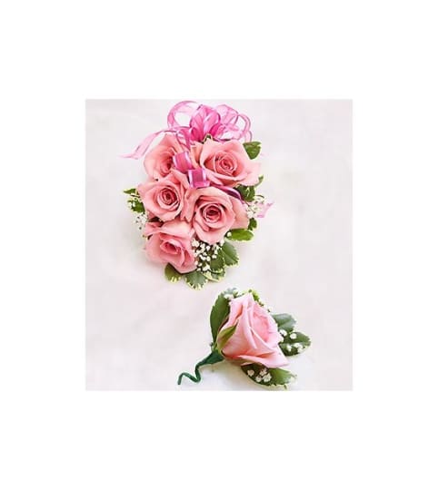 Wedding Pink Rose Corsage & Boutonniere