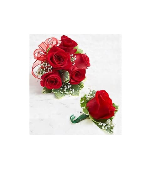 Wedding Red Rose Corsage & Boutonniere