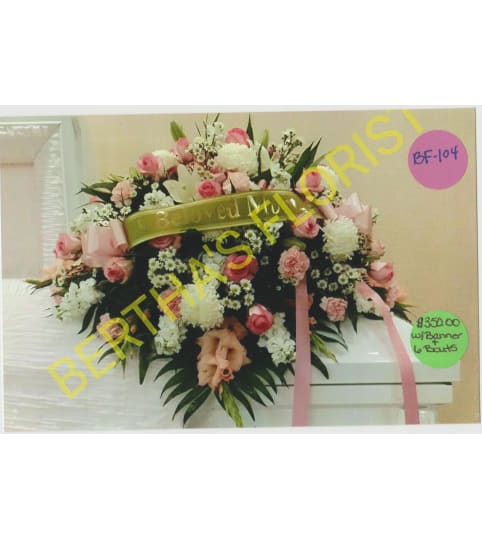 Casket W/ Mixed Flowers, 6 Boutonnieres & Banner