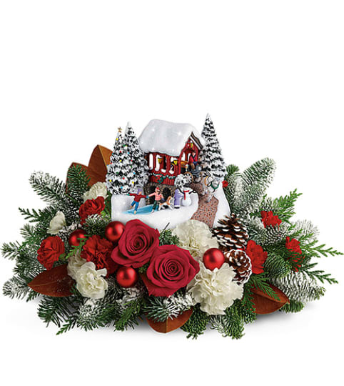 Thomas Kinkade's snowfall 18. An arrangement by K1 Floral Studio.