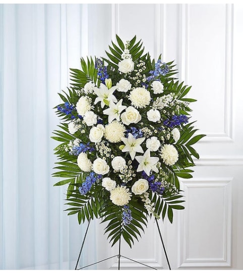 Standing Spray Blue & White Sympathy