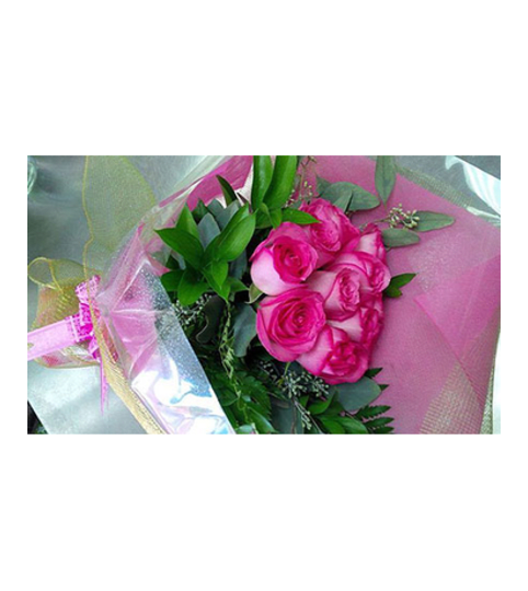 12 long stems of pink roses hand tied