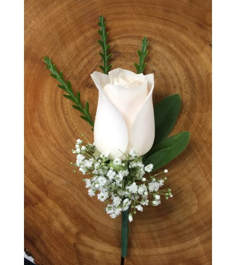 pure white boutonniere