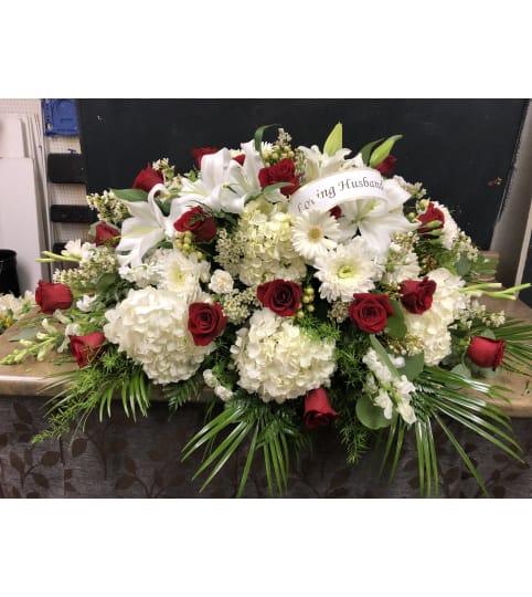 Red & White Casket Cover