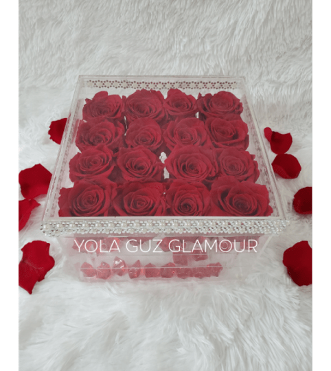 Preserved  Red Roses In Acrylic Deco