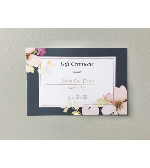 Chahna Fai and Church Street Flowers Gift Certificate. An arrangement by Chahna Fai and Church Street Flowers.