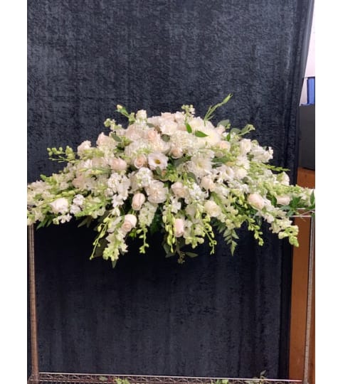 Casket Spray White w/Ivory Roses