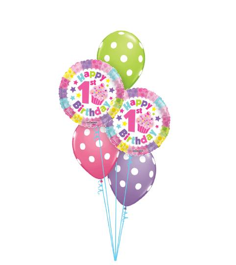 1st Birthday Girl Polka Dots Classic Balloon Bouquet