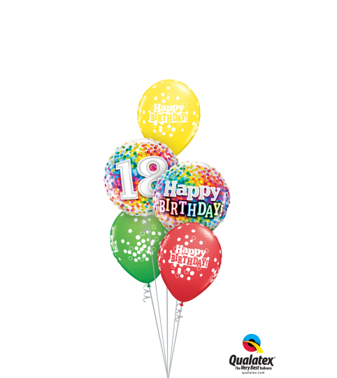 18th Birthday Rainbow Confetti Classic Balloon Bouquet