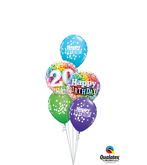 20th Birthday Rainbow Confetti Classic Balloon Bouquet