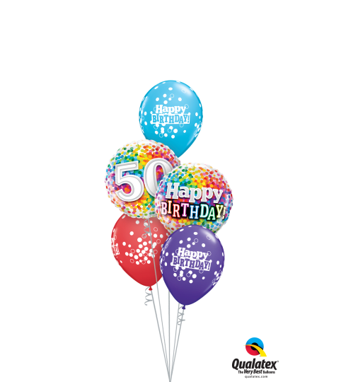 50th Birthday Rainbow Confetti Classic Balloon Bouquet