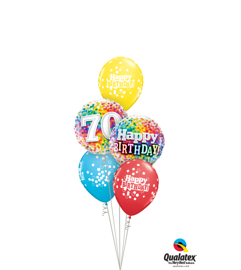 70th Birthday Rainbow Confetti Classic Balloon Bouquet