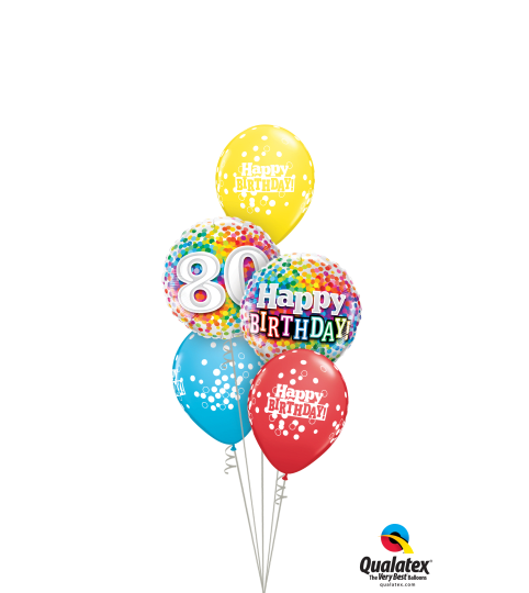 80th Birthday Rainbow Confetti Classic Balloon Bouquet