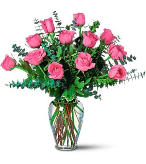 Roses with Eucalyptus Vase Arrangement