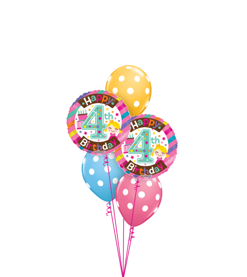 4th Birthday Girl Classic Balloon Bouquet