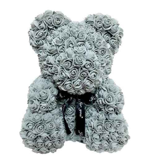 GRAY LOVE HEART ROSE BEAR