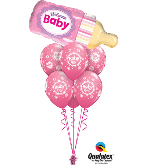 Welcome Baby Girl Bottle Awesome Balloon Bouquet