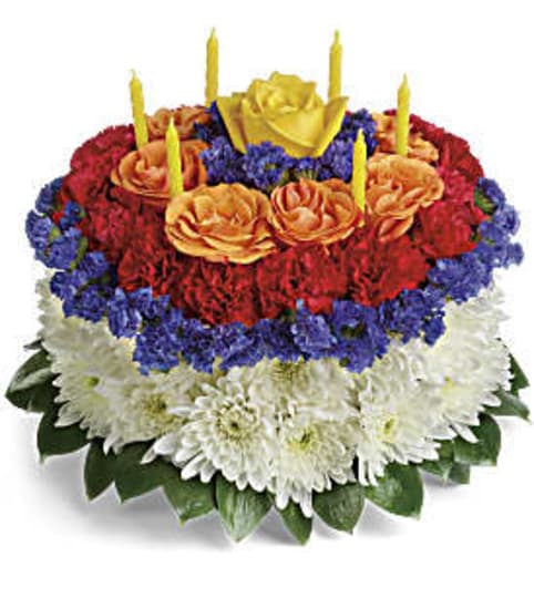 Your Wish Is Granted Birthday Cake Bouquet Special. An arrangement by Jennifer's Flowers and Gifts.