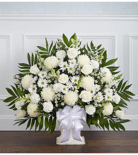 White Floor Basket Arrangement Floral Arrangement