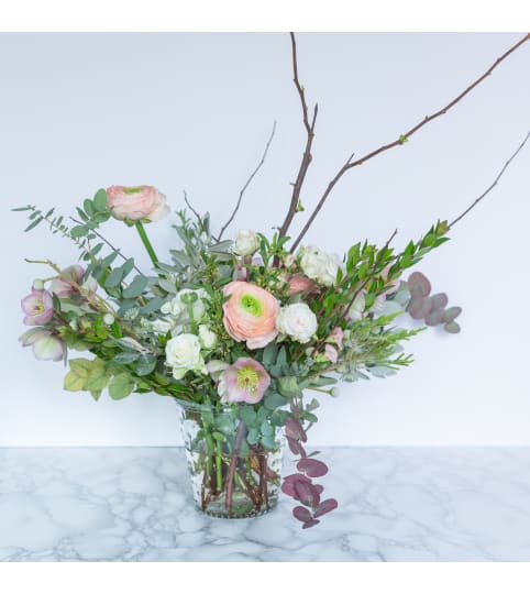 Spring Garden Vase. An arrangement by Foraged Floral of Cape Cod.