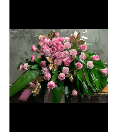Garden Pink Casket Spray. An arrangement by Silver Rose Emotions.