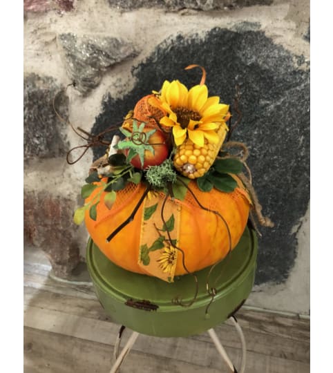 Pumpkin Arrangement with Artificial Florals