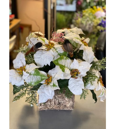 Beautiful Artificia White Poinsettia Arrangement