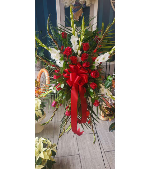 Gladiolus and Roses Easel Spray