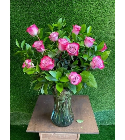 Hot Pink Roses in a Vase