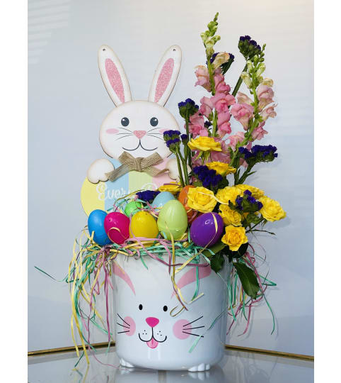 Easter Happy Bunny. An arrangement by Cala's Boutique Floral.