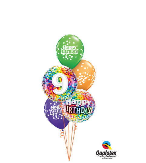 9th Birthday Rainbow Confetti Classic Balloon Bouquet