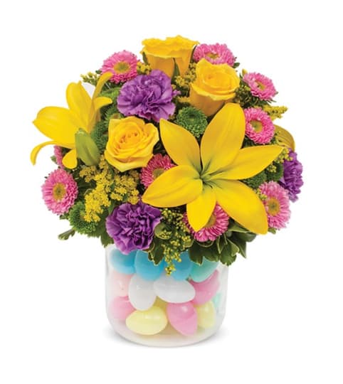 Egg-Cited For Easter Bouquet. An arrangement by Conny's Flower Shop.