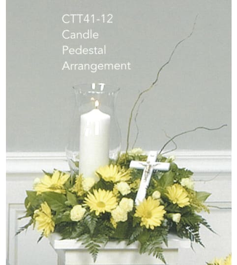 Yellow Candle Pedestal Arrangement(CROSS NOT AVAILABLE)(Ctt41-12)