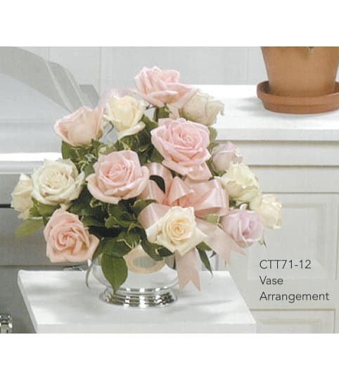 Pink & White Rose Low Arrangement(Ctt71-12)