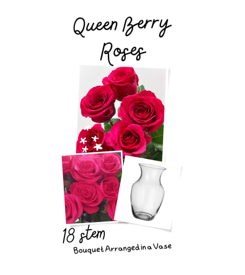 Queen Berry (hot pink) Roses Arranged in a Vase. An arrangement by Lori's Hearts and Flowers.