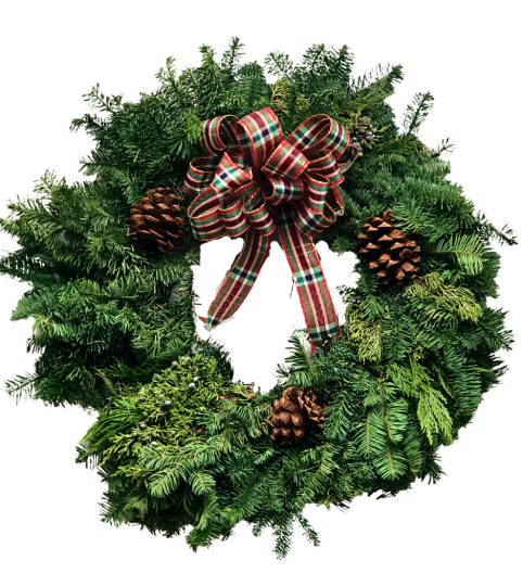 Fresh Christmas Wreath with Holiday Bow