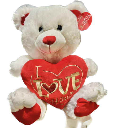 Love Golden with music and light plush bear. An arrangement by Geni's Florist and Gifts.