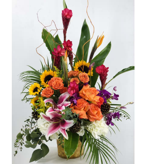 Tropical Vibes. An arrangement by Blue Iris Florist.