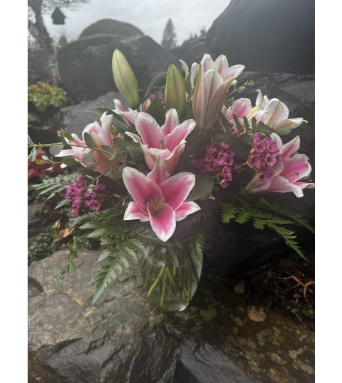 Vase of Pink Oriental Lilies