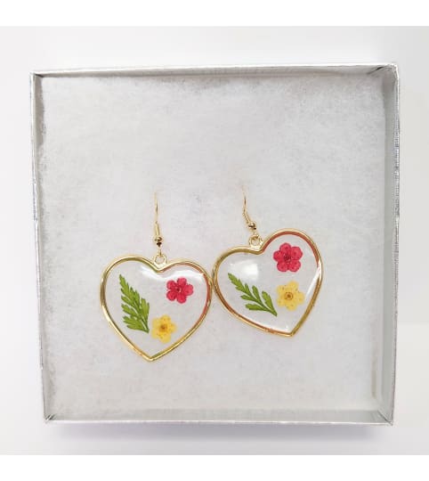 Real Flowers Hearts Earrings